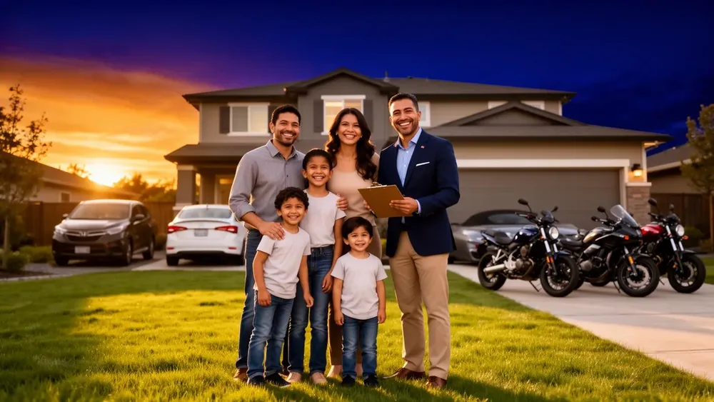 Family in front of their American home